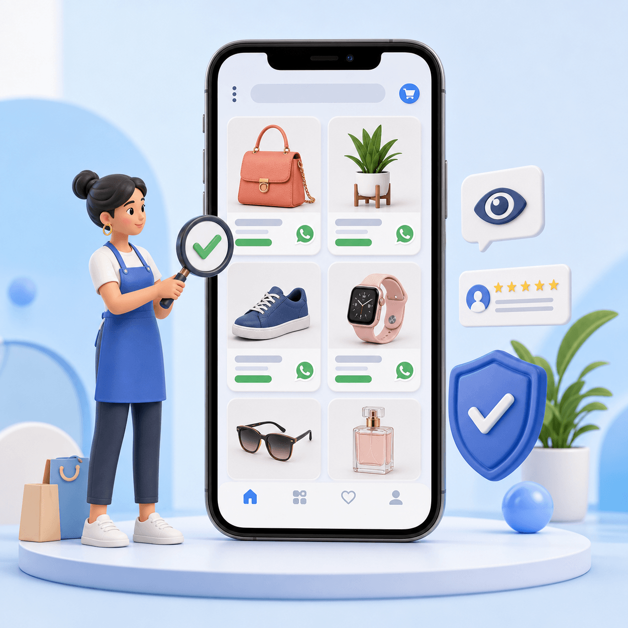 Business owner checking a mobile product catalog preview before publishing